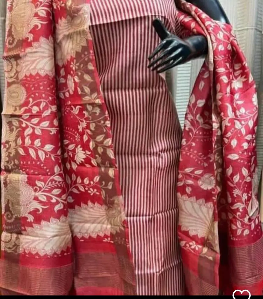 Elegant Pure Handloom Tussar Silk Dress Material – Top & Dupatta